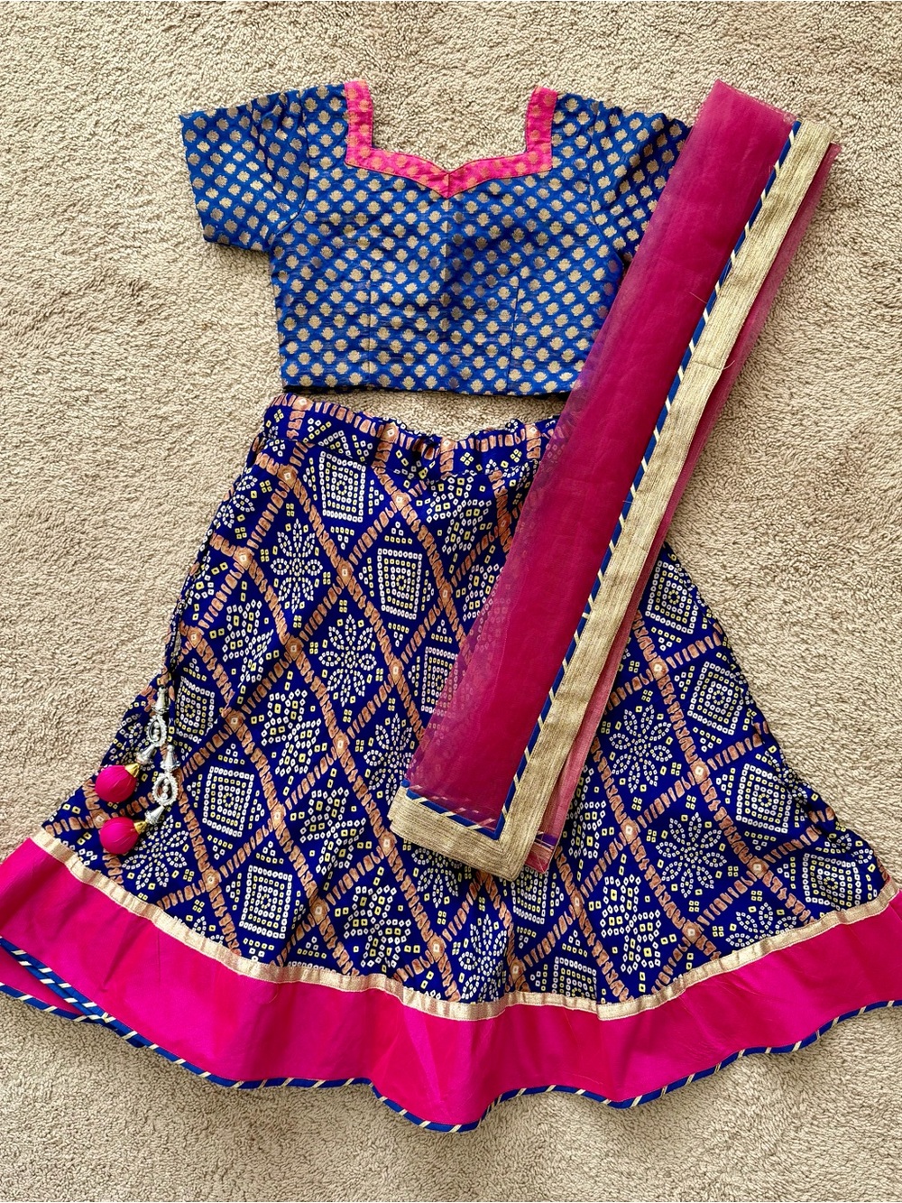 Girls Blue and Pink Traditional Lehenga Set - Kids Dresses